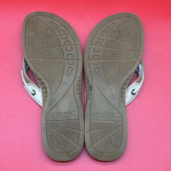 Sperry TopSider Seafish Beige Leather Thong Sandals Flip Flops Women's Size 9.5M - Picture 7 of 8